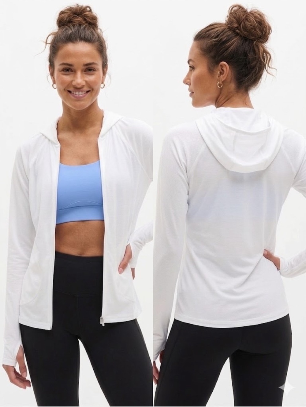 Athleta Pacifica Illume UPF Relaxed Jacket Full zip with hood sweatshirt White